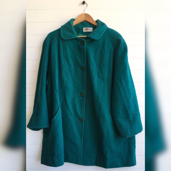 Vintage Jackets & Blazers - [Herman Kay] Vintage 60s Peacoat Teal Wool Plus